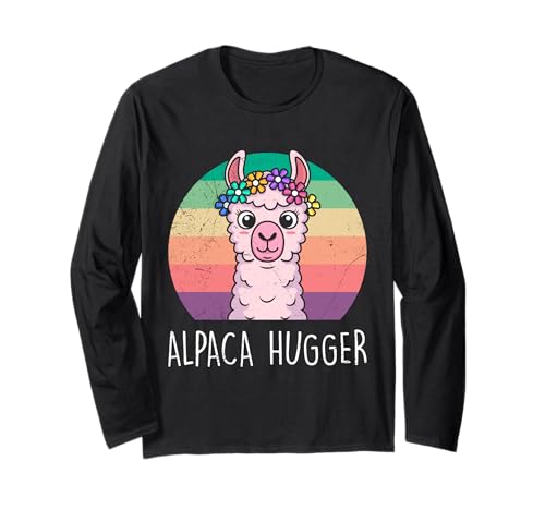 Alpaka Retro ALPAKA HUGGER Frauen Lustiges Alpakas Langarmshirt von T-Shirt mit Alpaka Motiv Lustig Alpaka Fanartikel