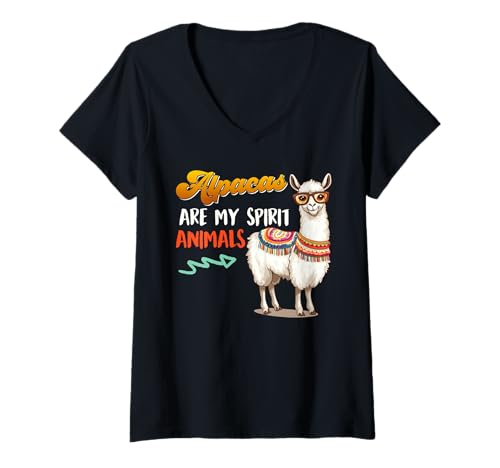 Damen Alpaka Fan ALPACAS ARE MY SPIRIT ANIMALS Lustig Alpaka T-Shirt mit V-Ausschnitt von T-Shirt mit Alpaka Motiv Lustig Alpaka Fanartikel