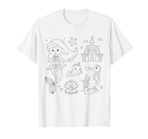 Niedliche Meerjungfrau zum bemalen & ausmalen für Kinder T-Shirt von T-Shirt zum bemalen für Kinder Motiv & ausmalen