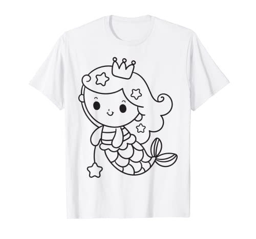 Niedliche Meerjungfrau zum bemalen & ausmalen für Kinder T-Shirt von T-Shirt zum bemalen für Kinder Motiv & ausmalen