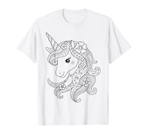 Niedliches Einhorn zum bemalen & ausmalen für Kinder T-Shirt von T-Shirt zum bemalen für Kinder Motiv & ausmalen