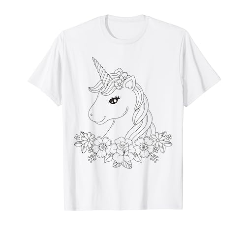 Niedliches Einhorn zum bemalen & ausmalen für Kinder T-Shirt von T-Shirt zum bemalen für Kinder Motiv & ausmalen