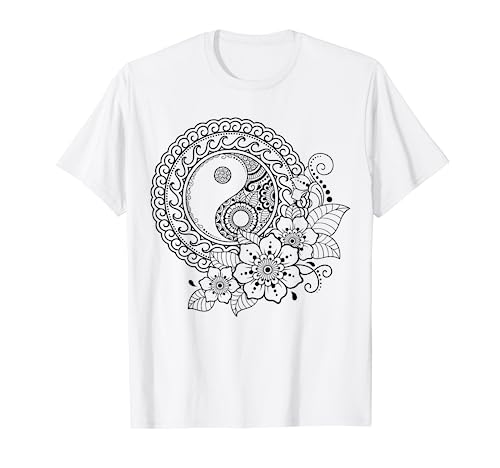 Yin & Yang Blumen Mandala zum bemalen & ausmalen für Kinder T-Shirt von T-Shirt zum bemalen für Kinder Motiv & ausmalen