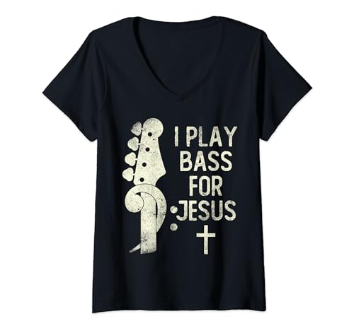 Damen Pray bass for Jesus Musician Player Guitar Christian bassist T-Shirt mit V-Ausschnitt von T-ShirtManiak