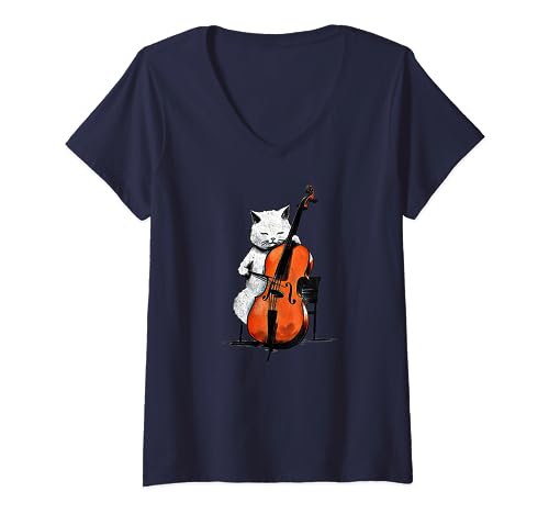 Damen cat and cello lover cellist kitty katze Cello T-Shirt mit V-Ausschnitt Damen cat and cello lover cellist kitty katze Cello T-Shirt mit V-Ausschnitt von T-ShirtManiak