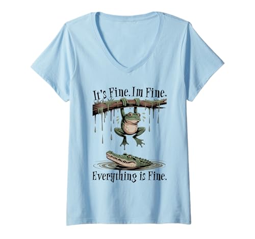 Damen Sarkastischer Spruch I'ts Fine I'm Fine Everything is Fine T-Shirt mit V-Ausschnitt Damen Sarkastischer Spruch I'ts Fine I'm Fine Everything is Fine T-Shirt mit V-Ausschnitt von T-Shirtfans