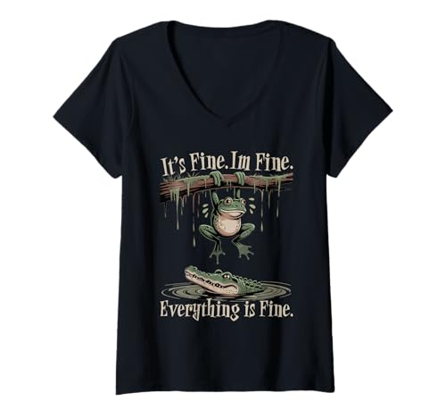 Damen Sarkastischer Spruch I'ts Fine I'm Fine Everything is Fine T-Shirt mit V-Ausschnitt Damen Sarkastischer Spruch I'ts Fine I'm Fine Everything is Fine T-Shirt mit V-Ausschnitt von T-Shirtfans