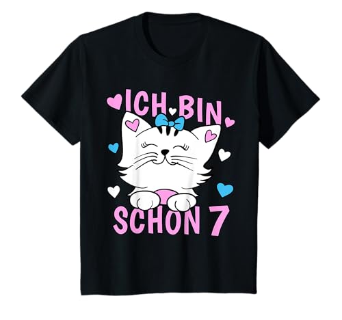 Ich bin schon 7 Jahre Mädchen Geburtstag Outfit Katze Katzen T-Shirt von T-Shirtfans