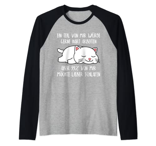 Lustiger Faulenzer Spruch Katze Schlafshirt Damen Herren Raglan von T-Shirtfans