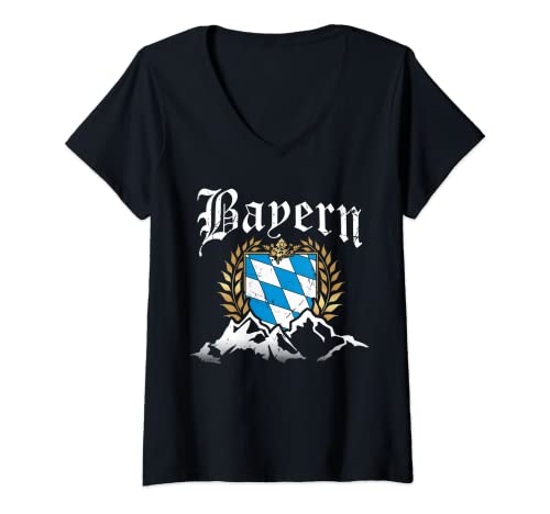 Damen Bayern mit Bergen Wappen Königlich Freistaat Herren Damen T-Shirt mit V-Ausschnitt Damen Bayern mit Bergen Wappen Königlich Freistaat Herren Damen T-Shirt mit V-Ausschnitt von T-Shirts Bayern