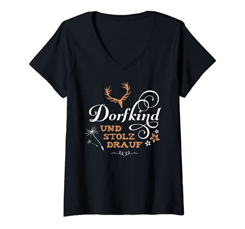 Damen Dorfkind Dorf Kind Frauen lustige Sprüche Land Leben Stolz T-Shirt mit V-Ausschnitt von T-Shirts Dorfkind