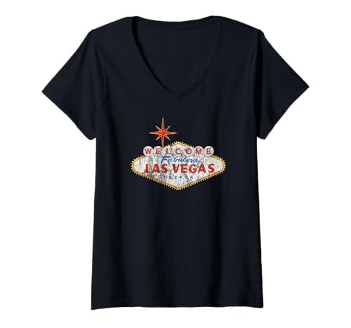 Damen Vintage Welcome To Las Vegas Sign T-Shirt mit V-Ausschnitt Damen Vintage Welcome To Las Vegas Sign T-Shirt mit V-Ausschnitt von Las Vegas Gifts