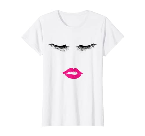 Damen T-Shirt mit Wimpern und Mund Damen Oberteil von T-Shirts mit Wimpern und Lippen