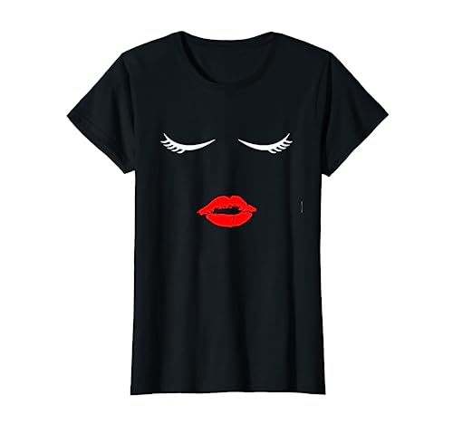 T-Shirt mit Wimpern und Mund Damen Schwarz von T-Shirts mit Wimpern und Lippen