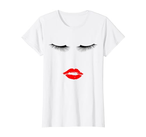 Damen T-Shirt mit Wimpern und Mund Damen Weiß Oberteil T-Shirt von T-Shirts mit Wimpern und Lippen