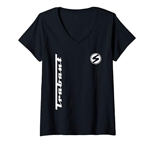 Damen Trabant Shirt mit Trabant Schriftzug und Sachsenring Logo T-Shirt mit V-Ausschnitt von T-Shirts und Geschenke von Trabant Trabi Trabbi