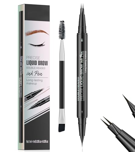 T TAKONE 2-in-1 Dual-Ended Augenbrauenstift, Wasserfest Microblading Stift mit 4-Gabelspitze, Präzise Anwendung für Natürliche Brauen, Ideal für Anfänger (02 Dunkelbraun) (Tiefbraun) von T TAKONE