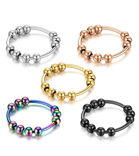 T TAKONE 5 Stück Anti Stress Ring – Stresslindernd mit Bunten Perlen, Ideal für Mädchen und Damen (m) von T TAKONE