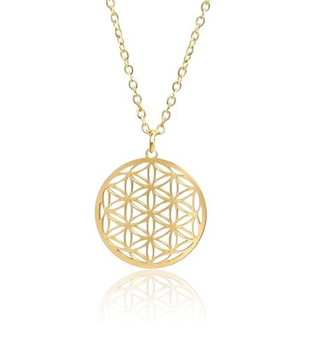 T TAKONE Blume des Lebens Kette – Elegante Halskette mit zeitlosem Design, angenehm zu tragen, ideal für spirituelle Schmuckliebhaber (Gold) von T TAKONE