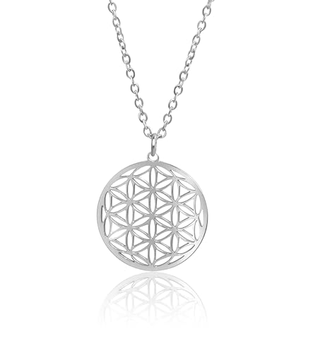 T TAKONE Blume des Lebens Kette – Elegante Halskette mit zeitlosem Design, angenehm zu tragen, ideal für spirituelle Schmuckliebhaber (Silber) von T TAKONE