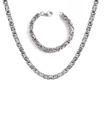 T TAKONE Königskette Edelstahl für Herren – 6mm Breite Halskette mit Passendem Armband, Stilvolles Set in Robuster Qualität, Länge 60cm von T TAKONE