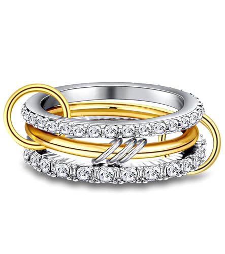 T TAKONE Ring Stack Damen Silber – Stapelbarer Fingerring Set Aus Kupfer, Vergoldet & Wasserfest, Hypoallergen, Größe 6–8 (Gold, 8) von T TAKONE