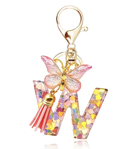T TAKONE Schlüsselanhänger Buchstabe, Schmetterling Glitzer Rosa Schlüsselanhänger, Idealer Geschenk Auto Schlüsselanhänger für Frauen/Kinder-W T TAKONE Schlüsselanhänger Buchstabe, Schmetterling Glitzer Rosa Schlüsselanhänger, Idealer Geschenk Auto Schlüsselanhänger für Frauen/Kinder-W von T TAKONE