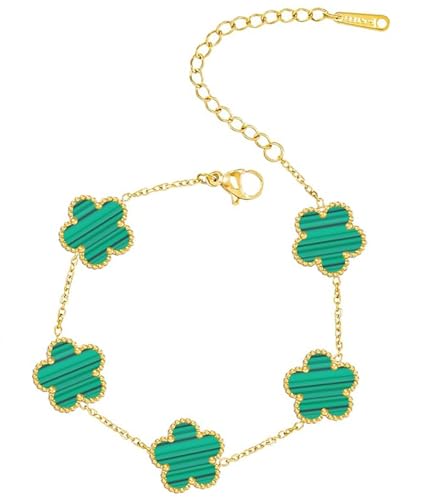 T TAKONE Vierblättriges Kleeblatt Schmuckstück, 18K Vergoldet in Schwarz, Rot, Weiß und Grün, Elegantes und stilvolles Armband für modebewusste Frauen und junge Mädchen (grün) von T TAKONE