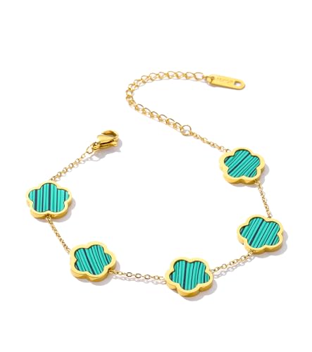 T TAKONE Vierblättriges Kleeblatt Schmuckstück, 18K Vergoldet in Schwarz, Rot, Weiß und Grün, Elegantes und stilvolles Armband für modebewusste Frauen und junge Mädchen von T TAKONE