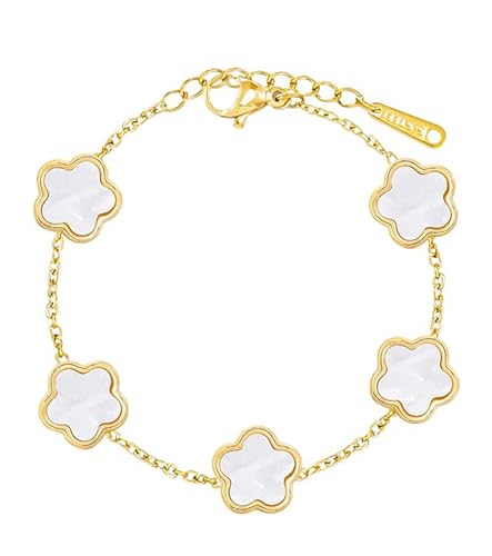 T TAKONE Vierblättriges Kleeblatt Schmuckstück, 18K Vergoldet in Schwarz, Rot, Weiß und Grün, Elegantes und stilvolles Armband für modebewusste Frauen und junge Mädchen von T TAKONE