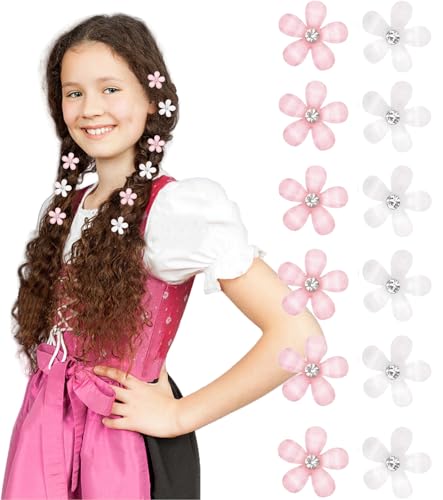 TAKONE Haarschmuck Oktoberfest – Oktoberfest Haare – Haarschmuck Tracht, 12x Mini Gänseblümchen Haarspangen (6x Weiß & 6x Rosa) für Damen & Mädchen, ideal für Trachten & Feste von T TAKONE