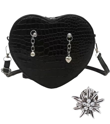 TAKONE Dirndl Tasche Damen - Trachtentasche Schwarz in Herzform mit Schulterriemen - Handtasche für Oktoberfest & Karneval von T TAKONE