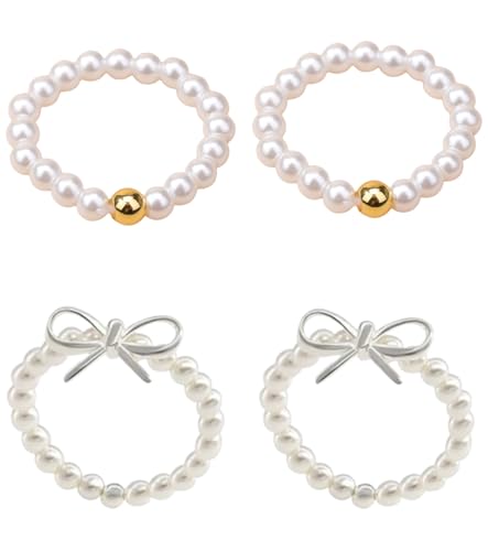 TAKONE Perlenringe Damen – 4-teiliges Set Perlen Ringe Damen Elastisch mit Stretch-Band, Anti-Stress & Bequem – Ideal für Alltag & Geschenke von T TAKONE