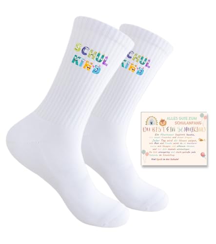 TAKONE Schulkind Socken 2025 Mädchen – Baumwollsocken mit Mutmonster Print (Größe 25–32) – Geschenk zur Einschulung oder Schultüte Füllung von T TAKONE