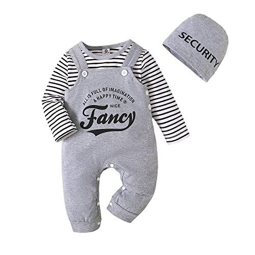 T TALENTBABY Neugeborenen Outfits Kleidung 0-3 Monate Brief gedruckt Strampler Baby Jungen Baumwolle Jumpsuit Säugling Jungen Strumpfhalter Latzhose Strampelanzug, Grau von T TALENTBABY