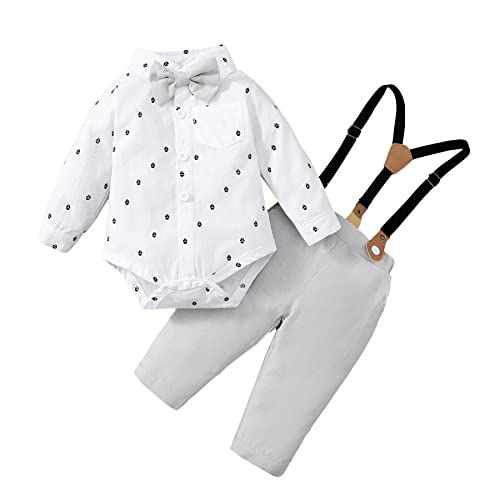 T TALENTBABY Baby Anzug Junge Hochzeit 3-6 Monate, Herbst Body Taufe Hemd+Fliege+Hose+ Hosenträger, Baby Festliche Winter Kleidung Strampler, Geschenk von T TALENTBABY