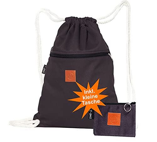 T-bags Turnbeutel Damen Herren Stoffbeutel mit Kordelzug - Kosmetiktasche Klein für Handtasche Stoff - Sportbeutel Baumwolle Kinder - Rucksack Set mit Geldbörse (Dunkel Grau) von T-bags