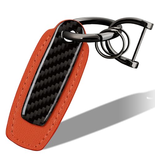 T-arbon Auto Schlüsselanhänger,Schlüsselanhänger aus echtem Leder für Autoschlüssel, Keychain mit Anti-Verlust-D-Ring, Autoschlüssel-Zubehör für Männer und Frauen, orange von T-carbon