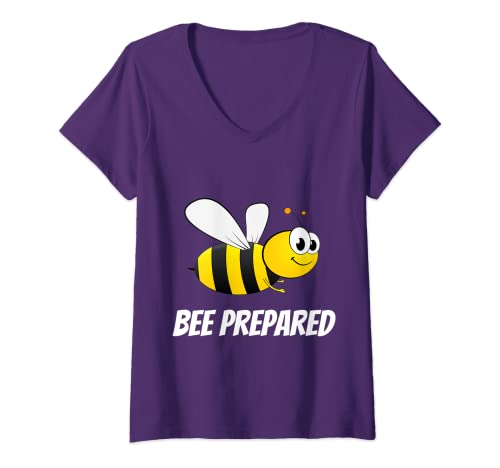 Damen Bee Prepared (Be Prepared) Bumblebee T-Shirt für Preppers T-Shirt mit V-Ausschnitt von T-shirts for Preppers