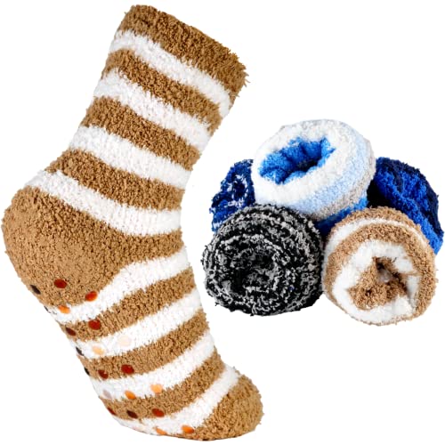 T&R Industrees 5 Paar warme flauschige Kinder ABS Kuschelsocken mit Stopper | Plüschsocken für Jungen und Mädchen mit Anti Rutsch Sohle| Supermix 1 | 27-30 von T&R Industrees