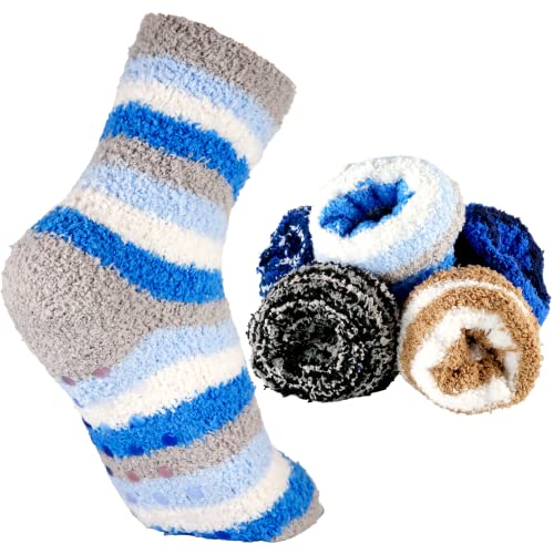 T&R Industrees 5 Paar warme flauschige Kinder ABS Kuschelsocken mit Stopper | Plüschsocken für Jungen und Mädchen mit Anti Rutsch Sohle| Supermix 3 | 31-34 von T&R Industrees