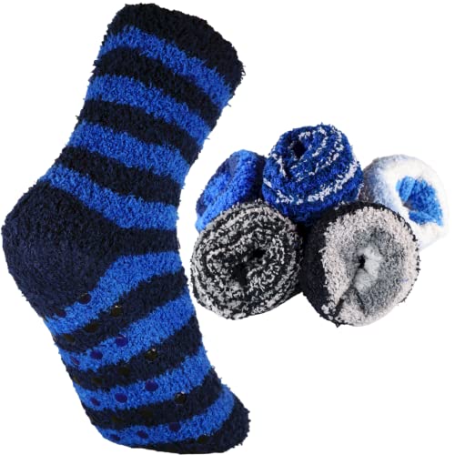 T&R Industrees 5 Paar warme flauschige Kinder ABS Kuschelsocken mit Stopper | Plüschsocken für Jungen und Mädchen mit Anti Rutsch Sohle| Supermix 6 | 27-30 von T&R Industrees
