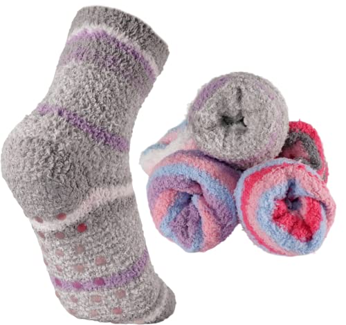 T&R Industrees 5 Paar warme flauschige Kinder ABS Kuschelsocken mit Stopper | Plüschsocken für Mädchen mit Anti Rutsch Sohle| Supermix 3 | 23-26 von T&R Industrees