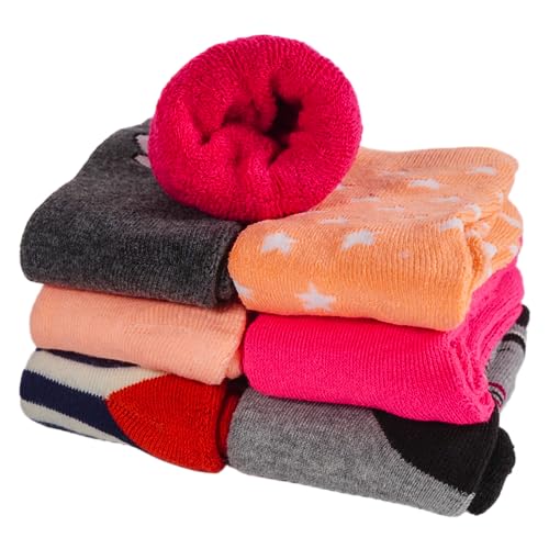 T&R Industrees 6 Paar Kinder Thermosocken | Wintersocken für Mädchen | warm dick gefüttert | gemischte Packung| 23-26 von T&R Industrees