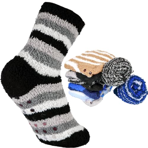 T&R Industrees ABS Kuschelsocken - Bettsocken - Plüschsocken mit Stopper für Kinder | Jungen und Mädchen Socken mit Anti Rutsch Sohle| warme dicke flauschige | 6 Paar | 31-34 von T&R Industrees