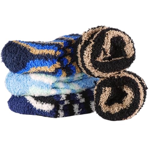 T&R Industrees Kinder Kuschelsocken - Haussocken - Plüschsocken - Bettsocken für Jungen | dicke warme flauschige| 4 Paar | 35-39 von T&R Industrees