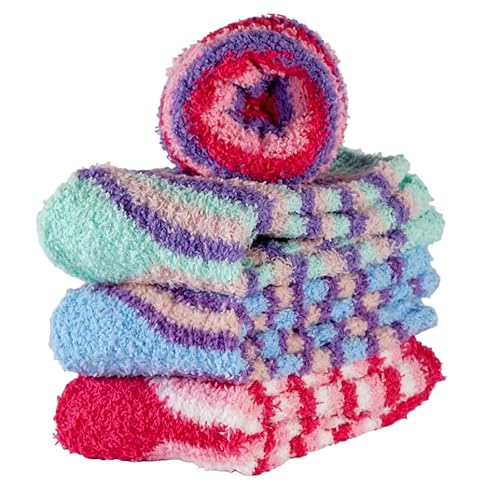 T&R Industrees Kinder Kuschelsocken - Haussocken - Plüschsocken - Bettsocken für Mädchen | dicke warme flauschige | 4 Paar | 27-30 von T&R Industrees