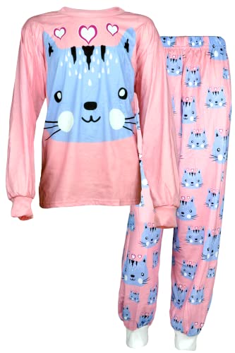 T&R Industrees Langer Schlafanzug für große Kinder |Mädchen Langarm Pyjama – Katzen Design | 158-164 von T&R Industrees