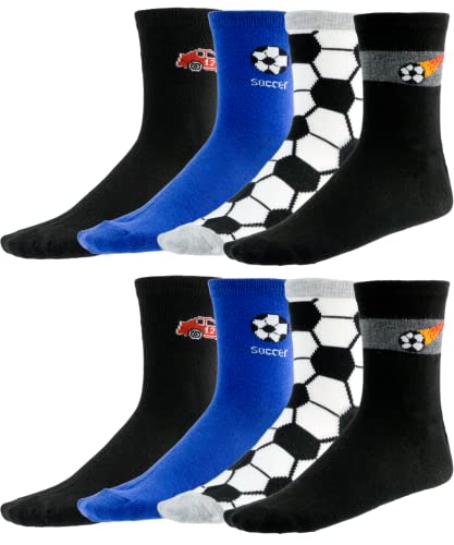 T&R Industrees Socken für Jungen | Strümpfe - Kindersocken mit verschiedenen Motiven | Fußball – Auto - Sport Mix | 4 Paar im Multipack | 31-34 von T&R Industrees