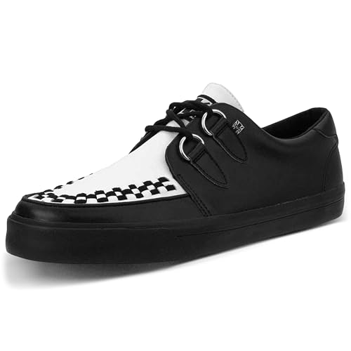 T.U.K. Leather Creeper Sneaker - Herren & Damen Schuhe - Farbe Black & White Leather - Punk, Gothic Schuhe, Emo Schuhe und Rockabilly Style Leder und Wildleder Schnürschuhe - Größe 39 von T.U.K. Shoes